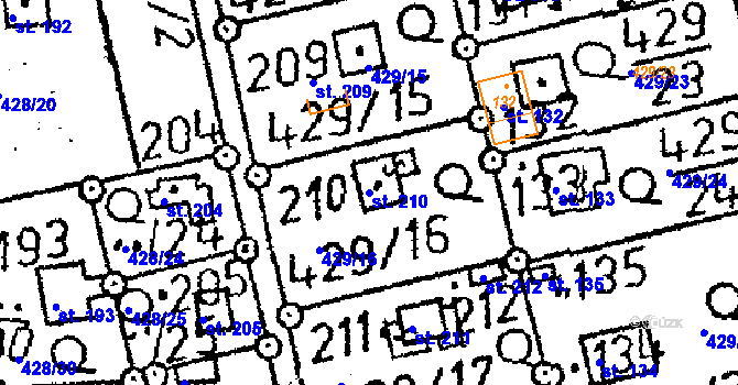 Parcela st. 210 v KÚ Černíny, Katastrální mapa