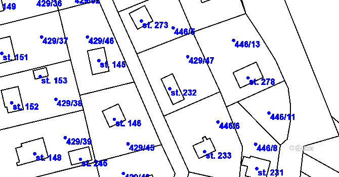 Parcela st. 232 v KÚ Černíny, Katastrální mapa