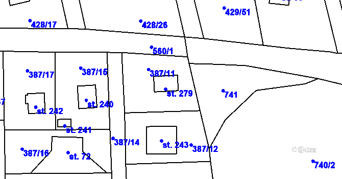 Parcela st. 279 v KÚ Černíny, Katastrální mapa