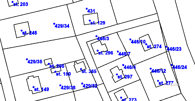 Parcela st. 296 v KÚ Černíny, Katastrální mapa