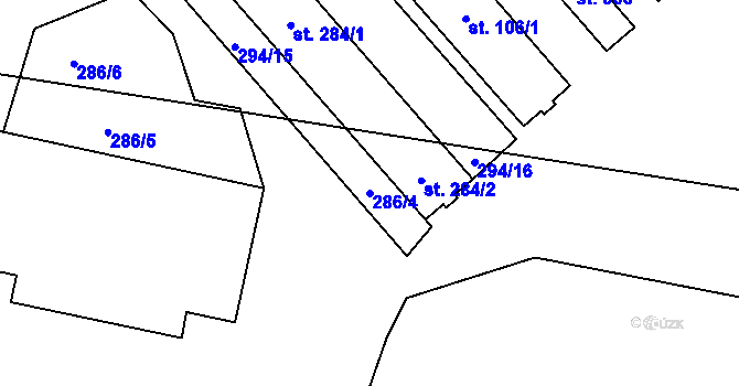 Parcela st. 286/4 v KÚ Černíny, Katastrální mapa