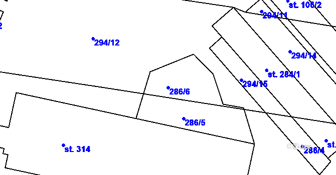 Parcela st. 286/6 v KÚ Černíny, Katastrální mapa