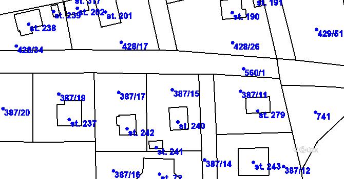 Parcela st. 387/15 v KÚ Černíny, Katastrální mapa