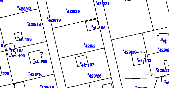 Parcela st. 428/2 v KÚ Černíny, Katastrální mapa