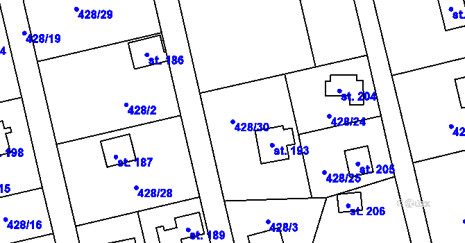 Parcela st. 428/30 v KÚ Černíny, Katastrální mapa