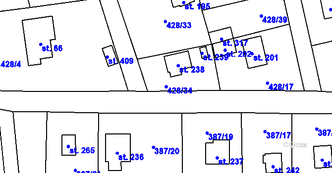 Parcela st. 428/34 v KÚ Černíny, Katastrální mapa