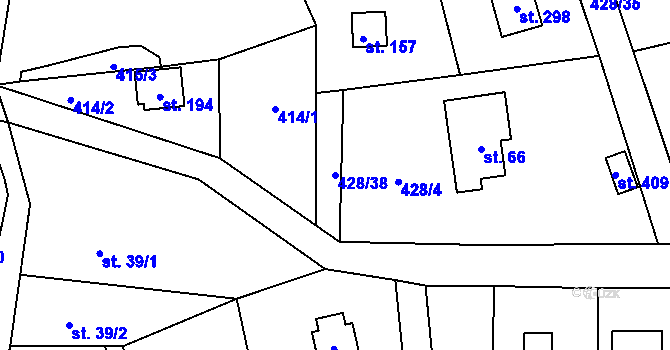 Parcela st. 428/38 v KÚ Černíny, Katastrální mapa