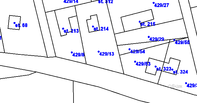 Parcela st. 429/13 v KÚ Černíny, Katastrální mapa