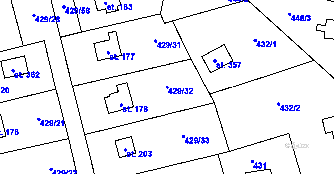 Parcela st. 429/32 v KÚ Černíny, Katastrální mapa