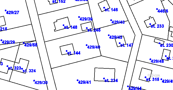 Parcela st. 429/40 v KÚ Černíny, Katastrální mapa