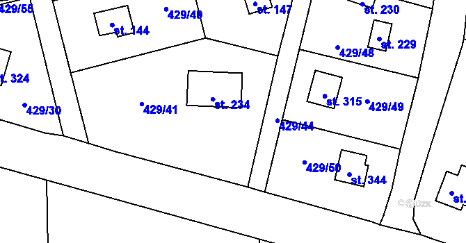 Parcela st. 429/42 v KÚ Černíny, Katastrální mapa
