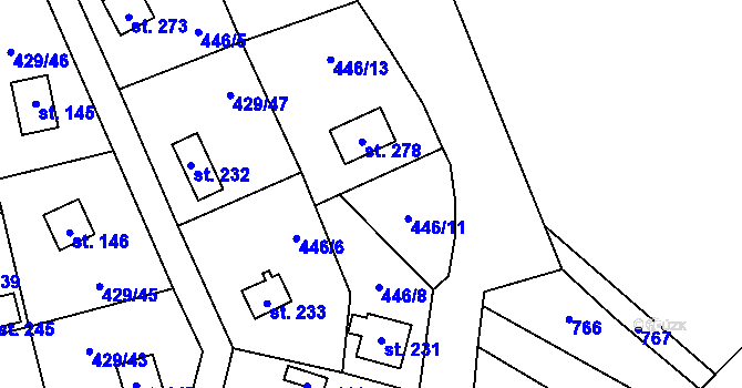 Parcela st. 446/8 v KÚ Černíny, Katastrální mapa