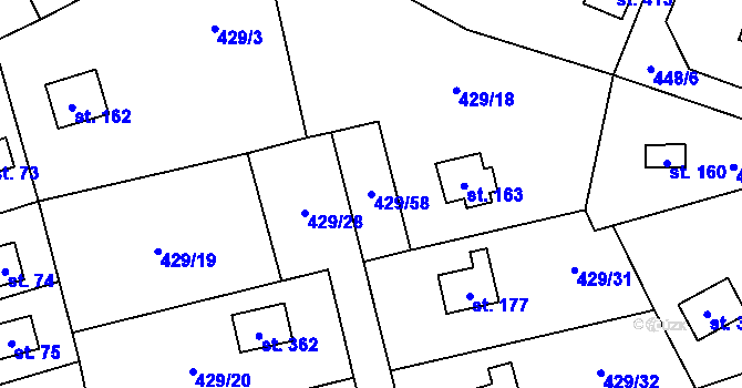 Parcela st. 429/58 v KÚ Černíny, Katastrální mapa