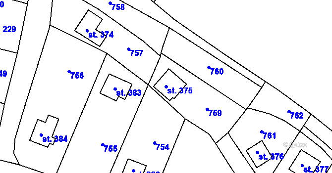 Parcela st. 375 v KÚ Černíny, Katastrální mapa