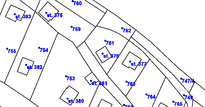 Parcela st. 376 v KÚ Černíny, Katastrální mapa