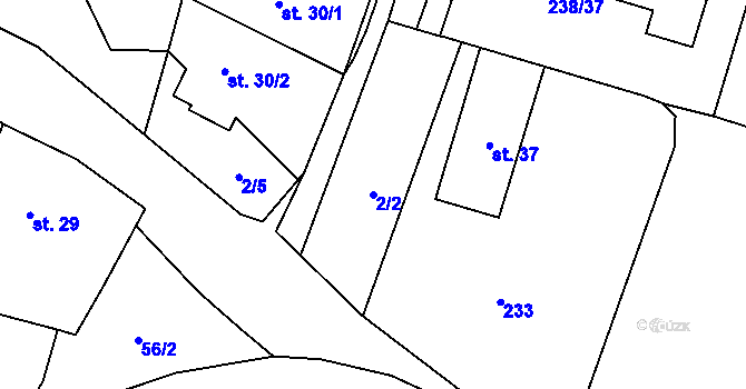 Parcela st. 2/2 v KÚ Hetlín, Katastrální mapa