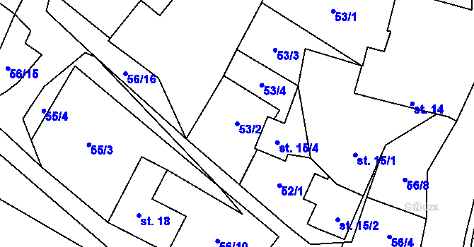 Parcela st. 53/2 v KÚ Hetlín, Katastrální mapa