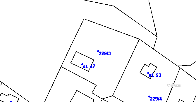 Parcela st. 229/3 v KÚ Hetlín, Katastrální mapa