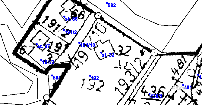 Parcela st. 32 v KÚ Předbořice, Katastrální mapa