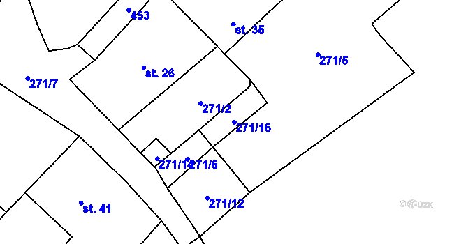 Parcela st. 271/16 v KÚ Předbořice, Katastrální mapa