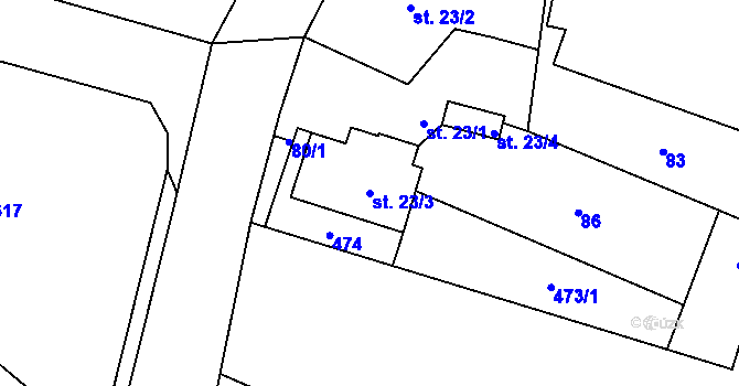 Parcela st. 23/3 v KÚ Štipoklasy u Černín, Katastrální mapa