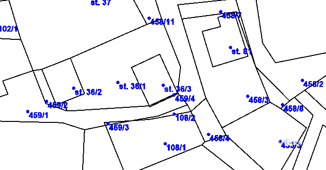 Parcela st. 36/3 v KÚ Štipoklasy u Černín, Katastrální mapa