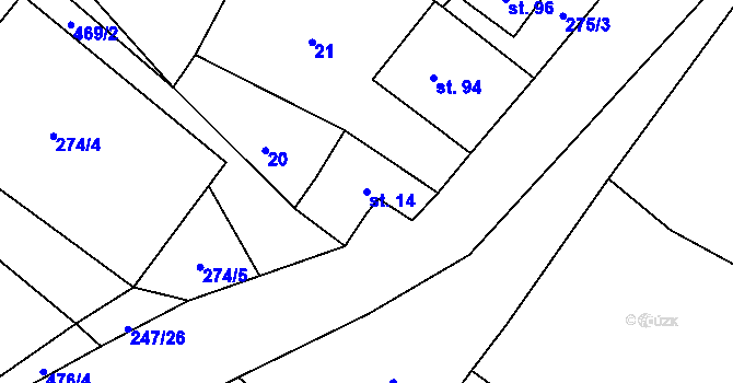 Parcela st. 14 v KÚ Černiv, Katastrální mapa