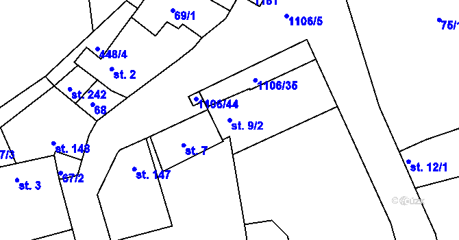 Parcela st. 9/2 v KÚ Černochov, Katastrální mapa
