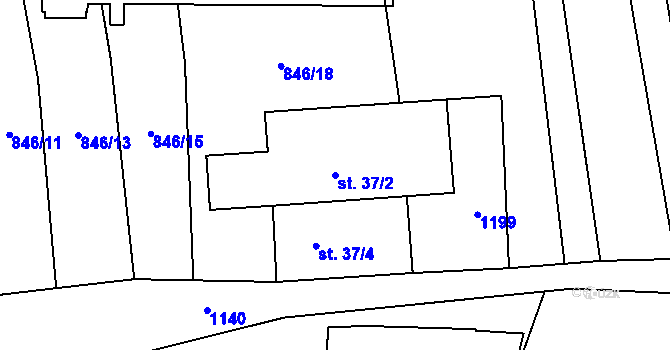 Parcela st. 37/2 v KÚ Černochov, Katastrální mapa