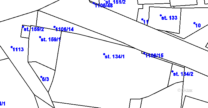 Parcela st. 134/1 v KÚ Černochov, Katastrální mapa