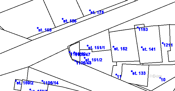 Parcela st. 151/1 v KÚ Černochov, Katastrální mapa