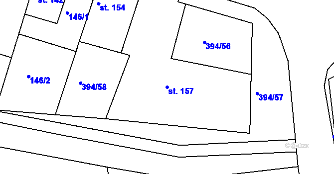 Parcela st. 157 v KÚ Černochov, Katastrální mapa