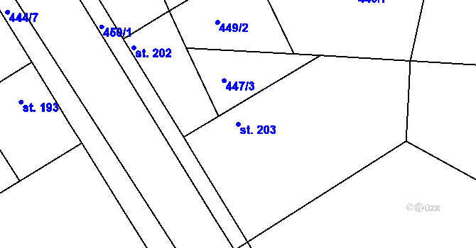 Parcela st. 203 v KÚ Černochov, Katastrální mapa
