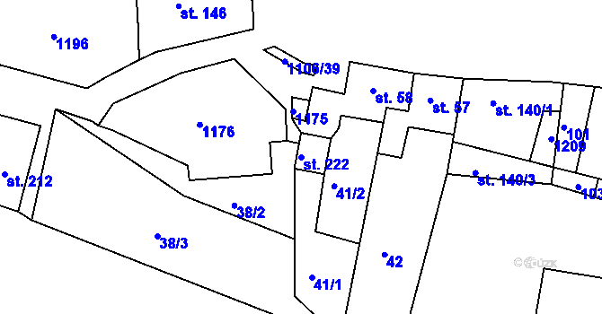 Parcela st. 222 v KÚ Černochov, Katastrální mapa