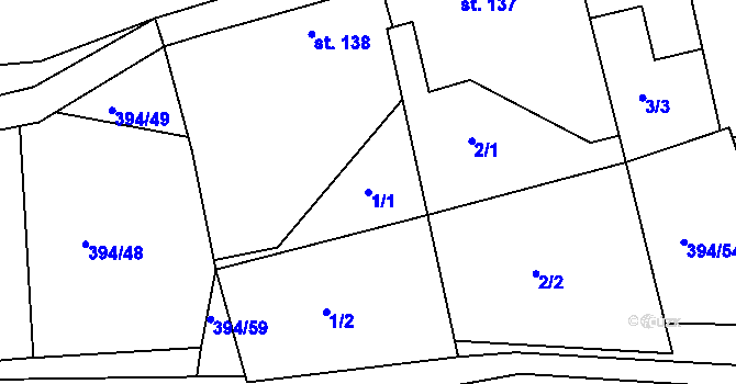 Parcela st. 1/1 v KÚ Černochov, Katastrální mapa