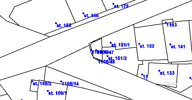 Parcela st. 1106/47 v KÚ Černochov, Katastrální mapa