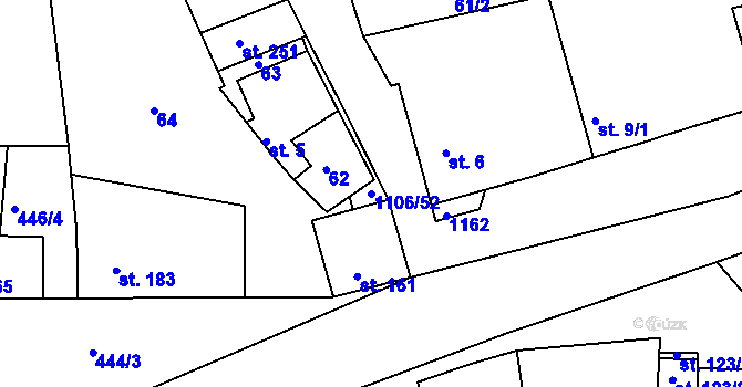 Parcela st. 1106/52 v KÚ Černochov, Katastrální mapa