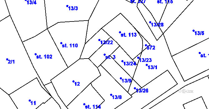 Parcela st. 3 v KÚ Černolice, Katastrální mapa