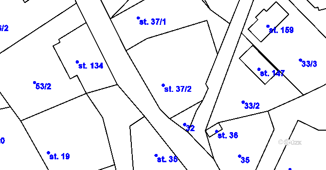 Parcela st. 37/2 v KÚ Černolice, Katastrální mapa