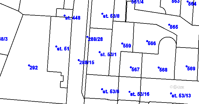 Parcela st. 53/1 v KÚ Černolice, Katastrální mapa