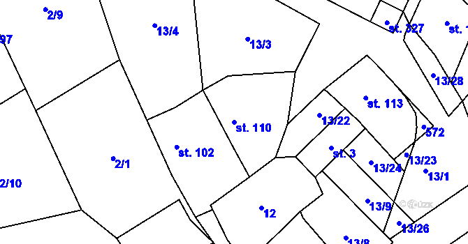 Parcela st. 110 v KÚ Černolice, Katastrální mapa