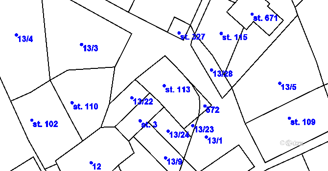 Parcela st. 113 v KÚ Černolice, Katastrální mapa
