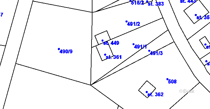 Parcela st. 361 v KÚ Černolice, Katastrální mapa