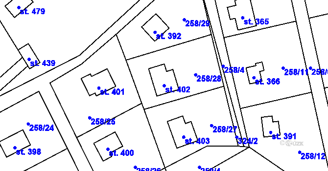 Parcela st. 402 v KÚ Černolice, Katastrální mapa