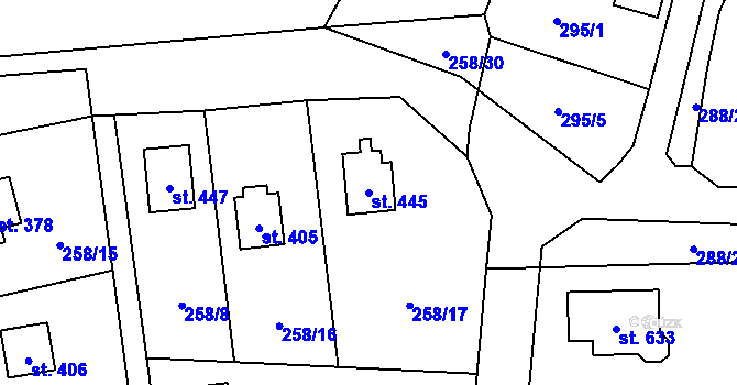 Parcela st. 445 v KÚ Černolice, Katastrální mapa