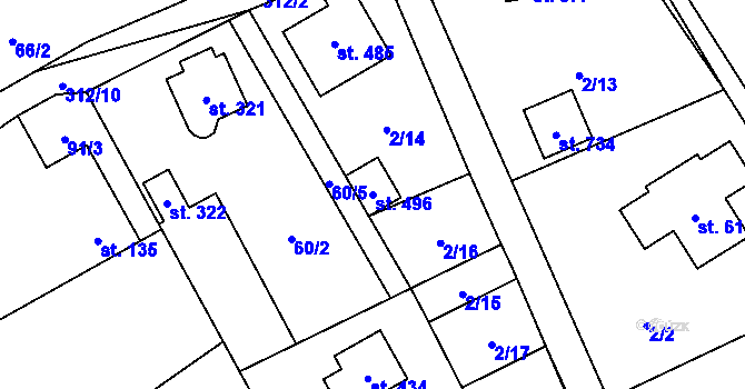 Parcela st. 496 v KÚ Černolice, Katastrální mapa