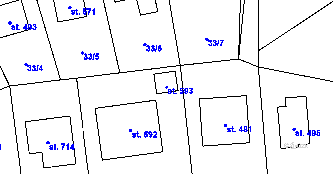 Parcela st. 593 v KÚ Černolice, Katastrální mapa