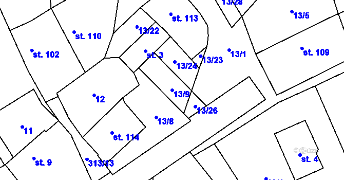 Parcela st. 13/9 v KÚ Černolice, Katastrální mapa