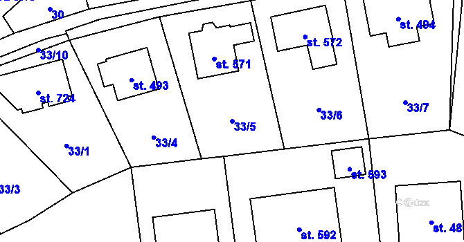 Parcela st. 33/5 v KÚ Černolice, Katastrální mapa