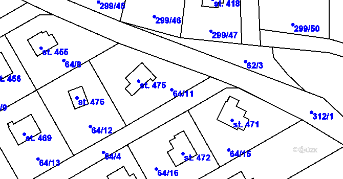 Parcela st. 64/11 v KÚ Černolice, Katastrální mapa